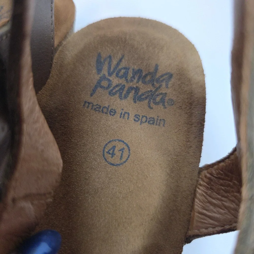 Wanda Panda W's Cork WedgeSandalsYellowFlower‎ Cutout Brown Ankle Strap Sz 41